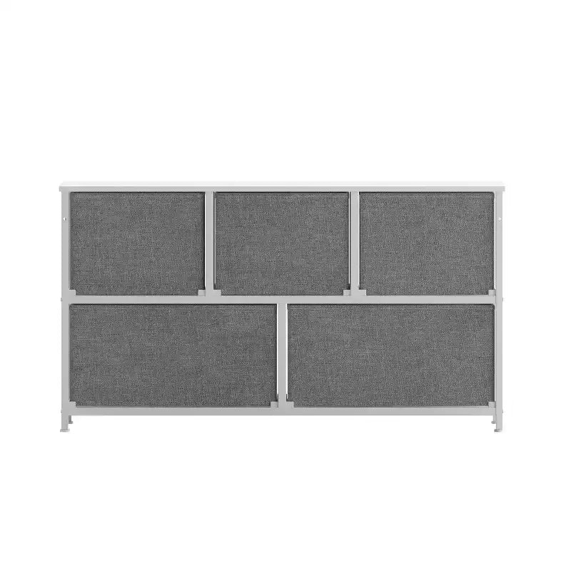 Emma and Oliver 5 Drawer Storage Dresser with Cast Iron Frame, Wood Top and Easy Pull Fabric Drawers with Wooden Handles