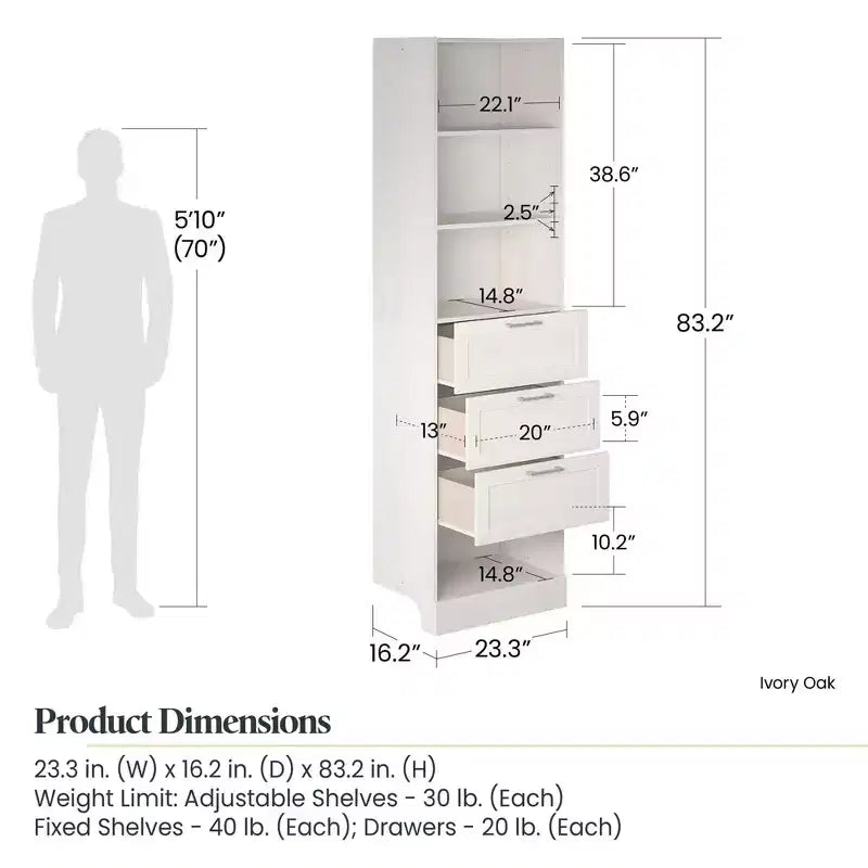 Ameriwood Home Elba 3 Drawer Modular Closet Unit, Ivory Oak