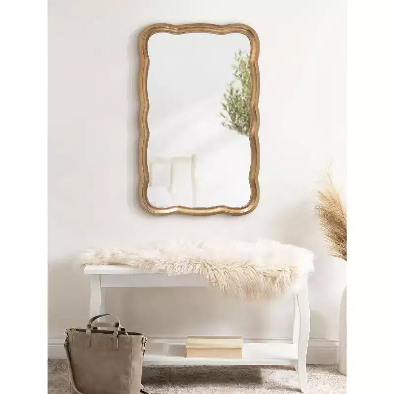Kate and Laurel Hatherleigh Scalloped MDF Scallop Mirror, 24x38, Gold
