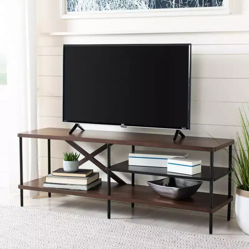 Bruno Industrial Media Stand - MED5001 - Walnut/Black - Safavieh