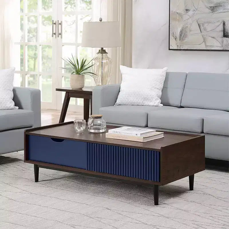 Duane Ribbed Coffee Table with Drawer and Shelf - Manhattan Comfort