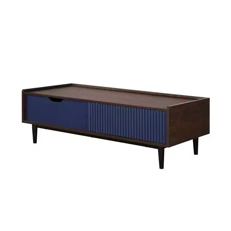 Duane Ribbed Coffee Table with Drawer and Shelf - Manhattan Comfort