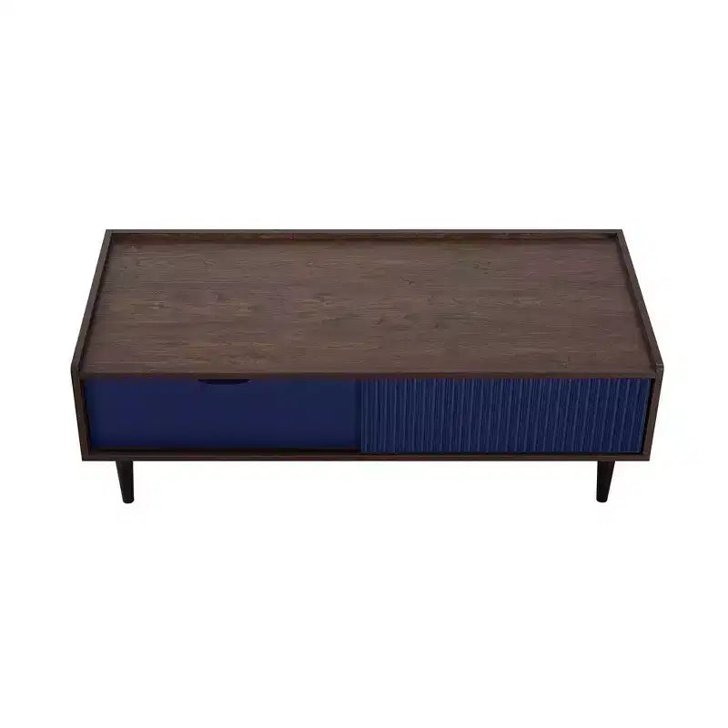 Duane Ribbed Coffee Table with Drawer and Shelf - Manhattan Comfort