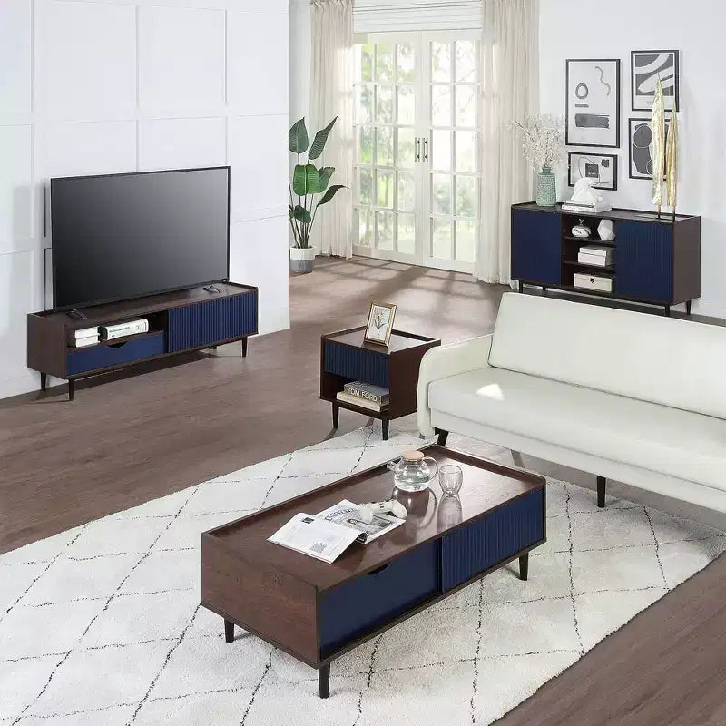 Duane Ribbed Coffee Table with Drawer and Shelf - Manhattan Comfort
