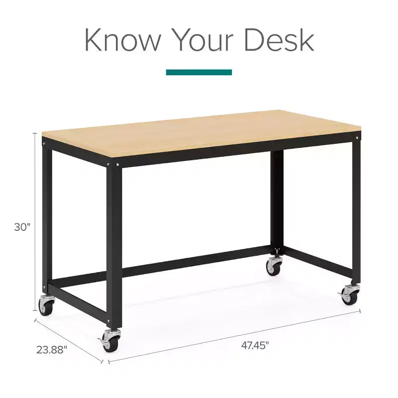 48" Wide Mobile Metal Desk for Home Office with Maple Top - Space Solutions