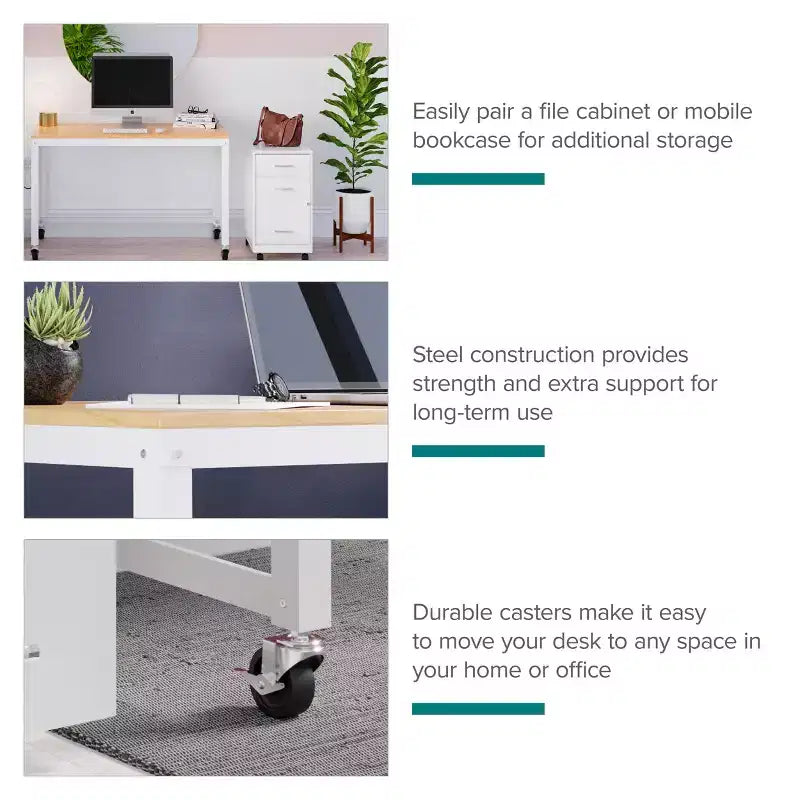 48" Wide Mobile Metal Desk for Home Office with Maple Top - Space Solutions