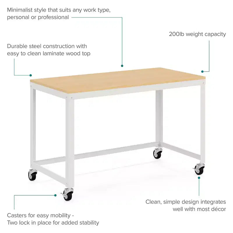 48" Wide Mobile Metal Desk for Home Office with Maple Top - Space Solutions