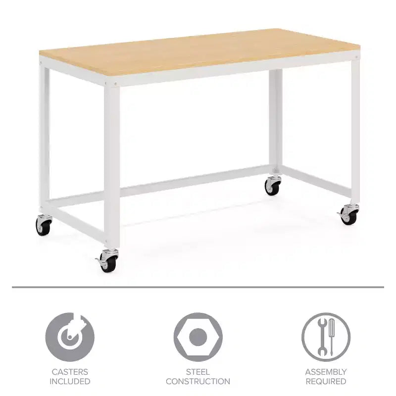 48" Wide Mobile Metal Desk for Home Office with Maple Top - Space Solutions