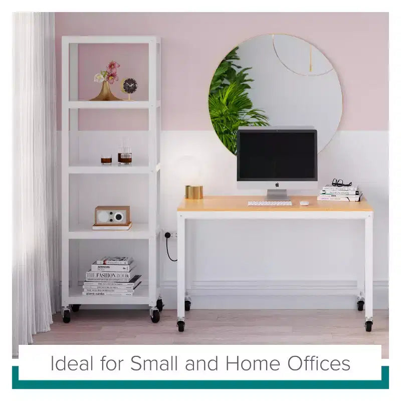 48" Wide Mobile Metal Desk for Home Office with Maple Top - Space Solutions