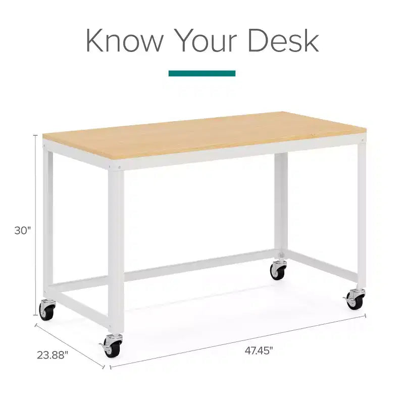 48" Wide Mobile Metal Desk for Home Office with Maple Top - Space Solutions