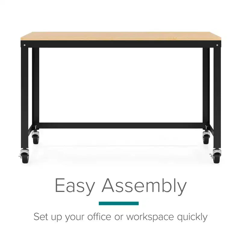 48" Wide Mobile Metal Desk for Home Office with Maple Top - Space Solutions