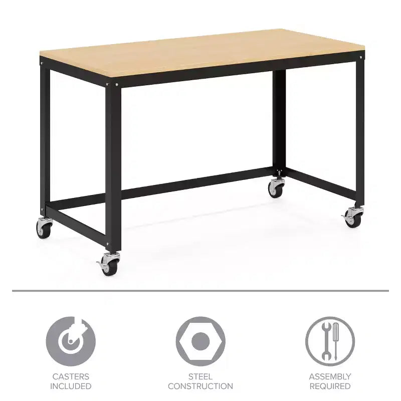 48" Wide Mobile Metal Desk for Home Office with Maple Top - Space Solutions