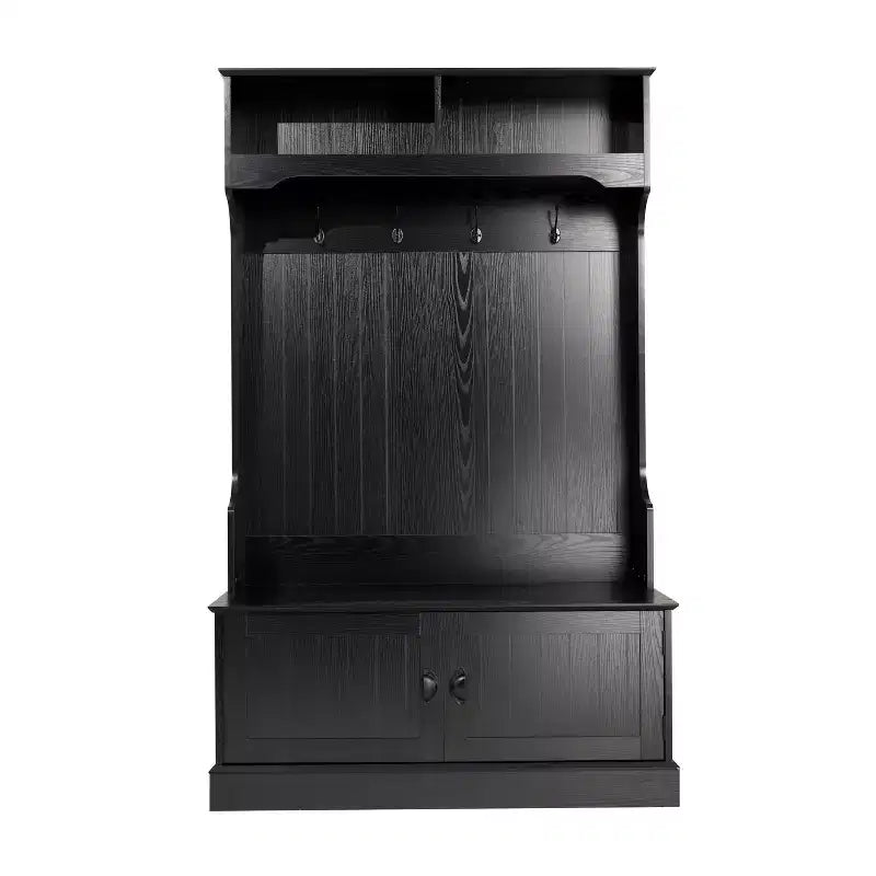 Merrick Lane Hallway Tree with Bench Seating, 4 Double Coat Hooks, Upper Storage and Double Door Under Bench Storage