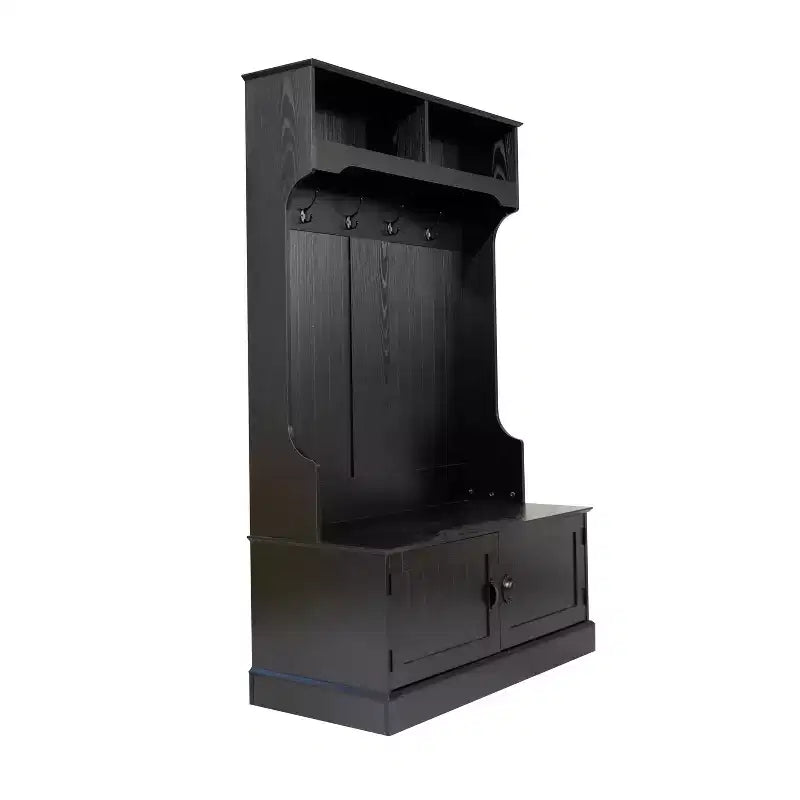 Merrick Lane Hallway Tree with Bench Seating, 4 Double Coat Hooks, Upper Storage and Double Door Under Bench Storage