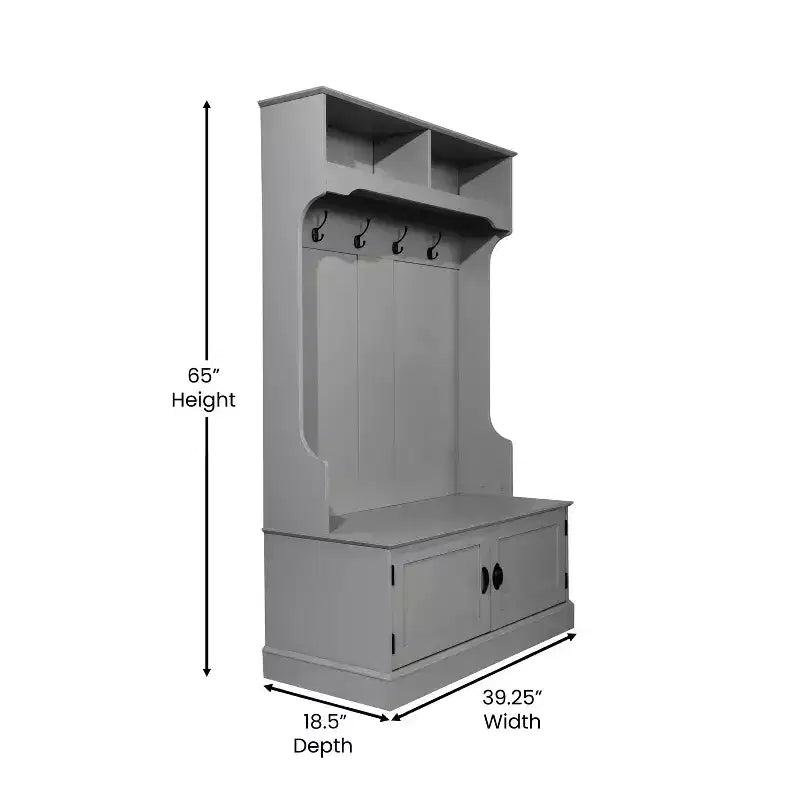 Merrick Lane Hallway Tree with Bench Seating, 4 Double Coat Hooks, Upper Storage and Double Door Under Bench Storage