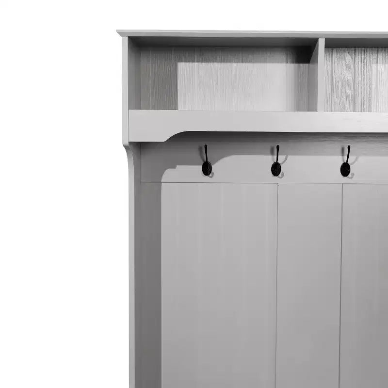 Merrick Lane Hallway Tree with Bench Seating, 4 Double Coat Hooks, Upper Storage and Double Door Under Bench Storage