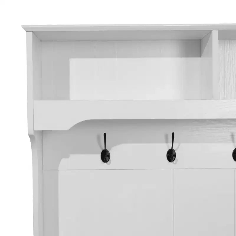 Merrick Lane Hallway Tree with Bench Seating, 4 Double Coat Hooks, Upper Storage and Double Door Under Bench Storage