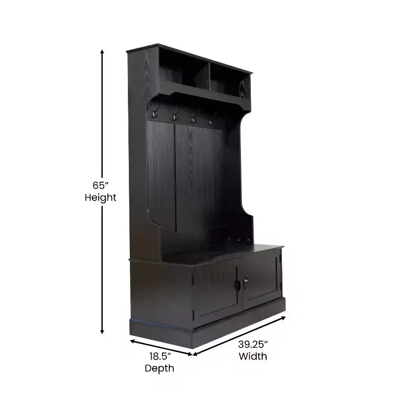 Merrick Lane Hallway Tree with Bench Seating, 4 Double Coat Hooks, Upper Storage and Double Door Under Bench Storage
