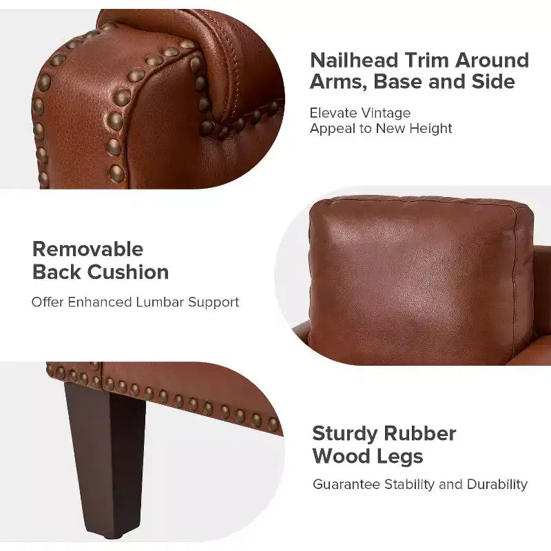 Hellmuth Genuine Leather Armchair with Removable Cushion and Nailhead Trims | HULALA HOME