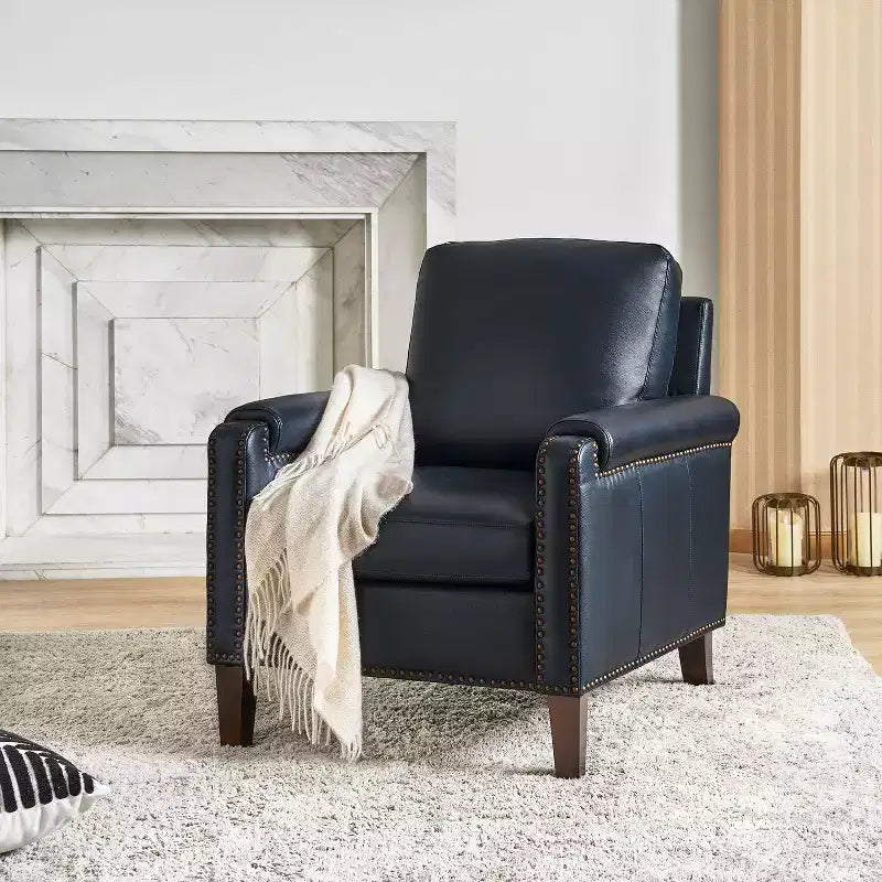 Hellmuth Genuine Leather Armchair with Removable Cushion and Nailhead Trims | HULALA HOME