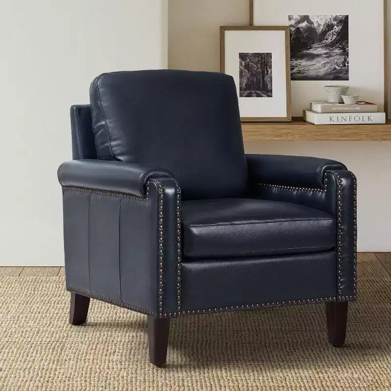 Hellmuth Genuine Leather Armchair with Removable Cushion and Nailhead Trims | HULALA HOME