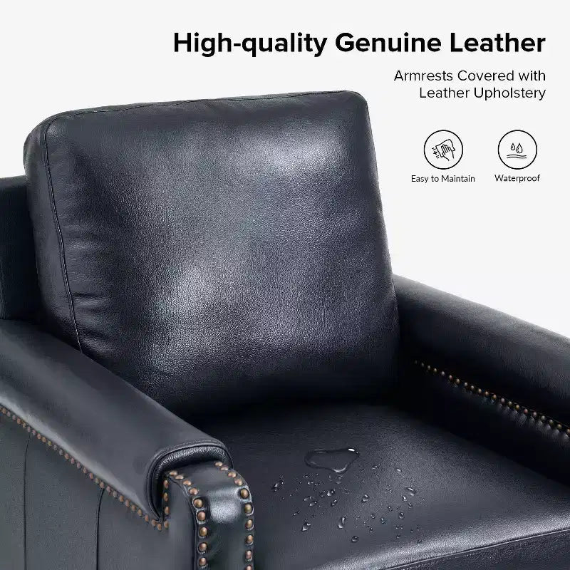 Hellmuth Genuine Leather Armchair with Removable Cushion and Nailhead Trims | HULALA HOME