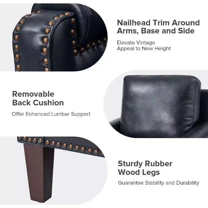 Hellmuth Genuine Leather Armchair with Removable Cushion and Nailhead Trims | HULALA HOME