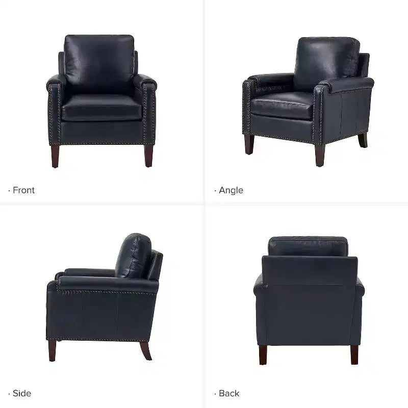 Hellmuth Genuine Leather Armchair with Removable Cushion and Nailhead Trims | HULALA HOME