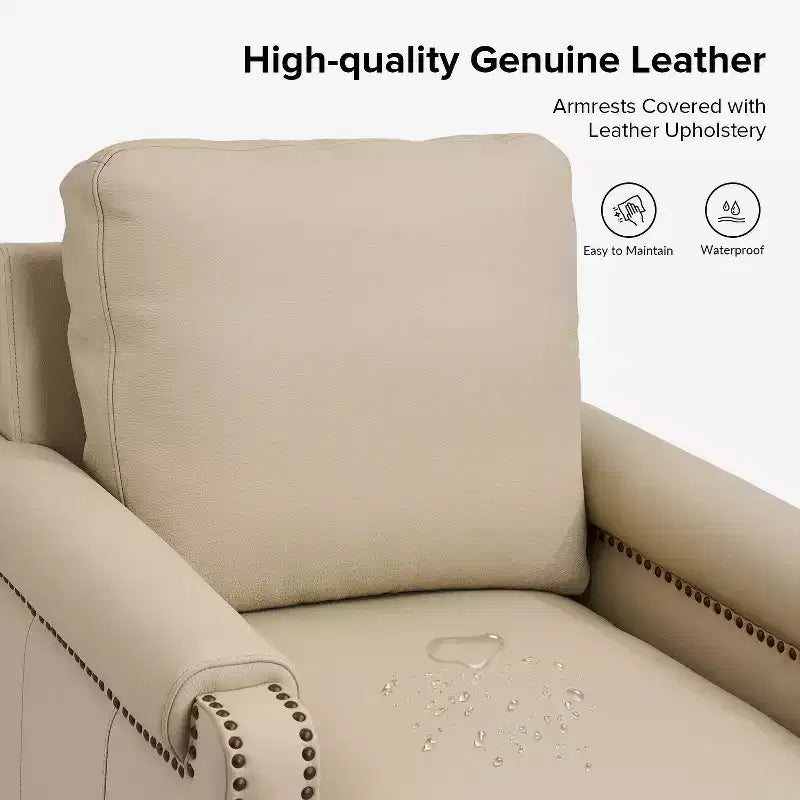 Hellmuth Genuine Leather Armchair with Removable Cushion and Nailhead Trims | HULALA HOME