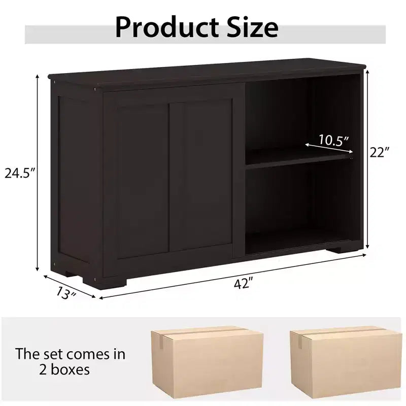 Costway Stackable Buffet Sideboard Set of 2 with Sliding Doors & Adjustable Shelf Brown/Black/Grey/Antique White