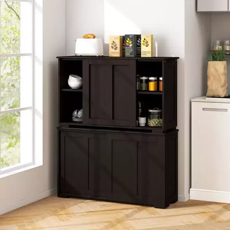 Costway Stackable Buffet Sideboard Set of 2 with Sliding Doors & Adjustable Shelf Brown/Black/Grey/Antique White