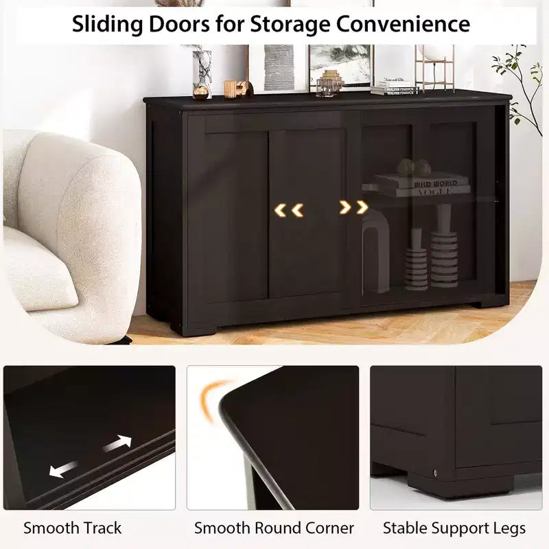 Costway Stackable Buffet Sideboard Set of 2 with Sliding Doors & Adjustable Shelf Brown/Black/Grey/Antique White