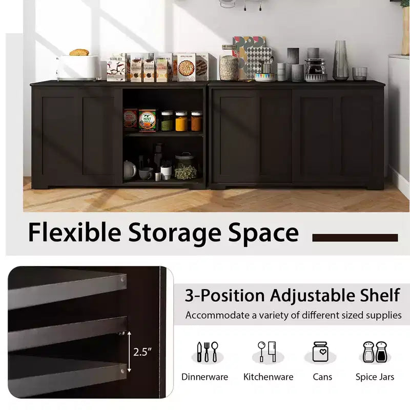 Costway Stackable Buffet Sideboard Set of 2 with Sliding Doors & Adjustable Shelf Brown/Black/Grey/Antique White