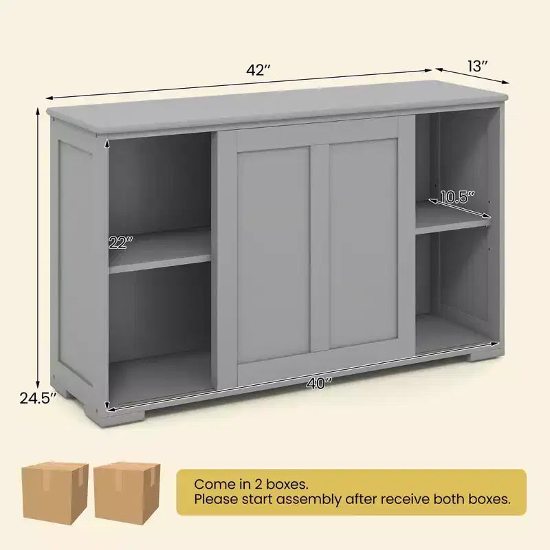 Costway Stackable Buffet Sideboard Set of 2 with Sliding Doors & Adjustable Shelf Brown/Black/Grey/Antique White