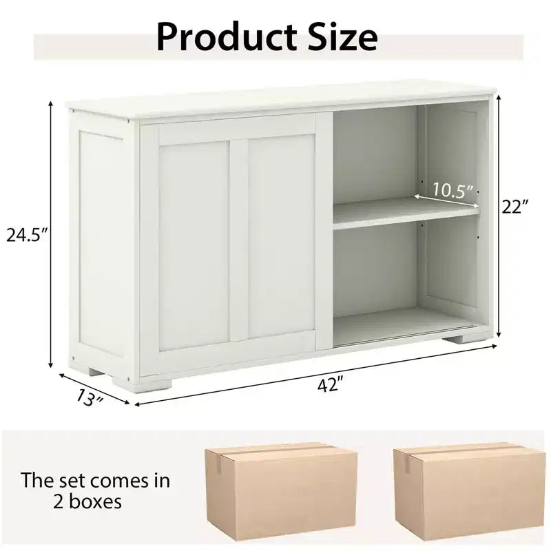 Costway Stackable Buffet Sideboard Set of 2 with Sliding Doors & Adjustable Shelf Brown/Black/Grey/Antique White