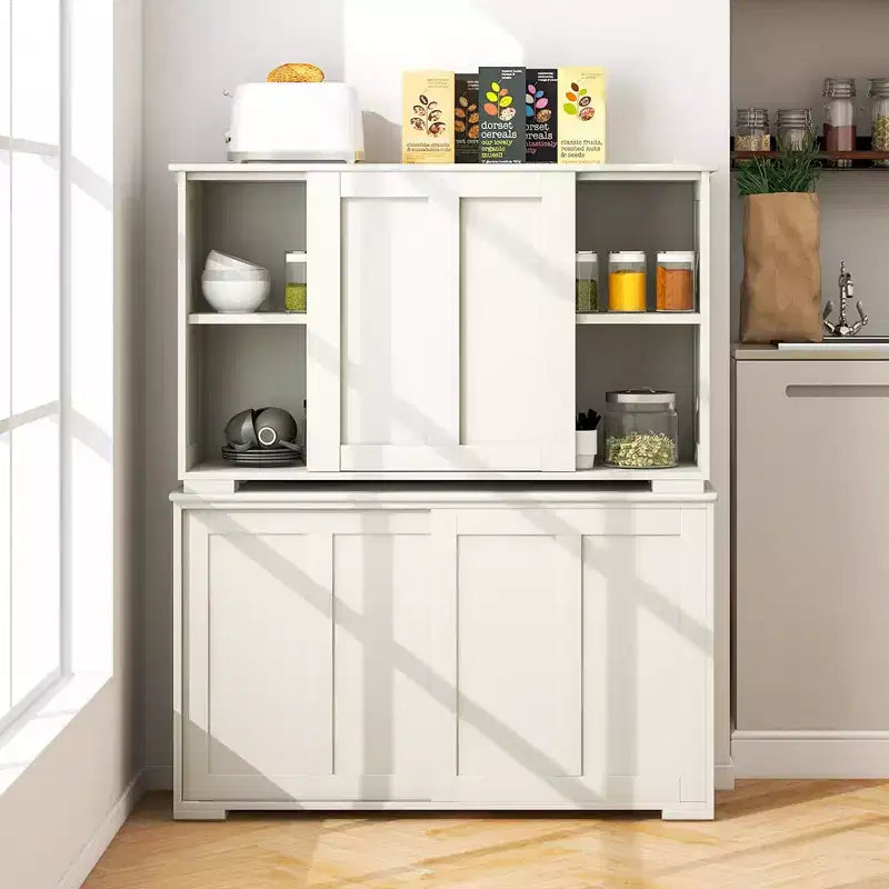 Costway Stackable Buffet Sideboard Set of 2 with Sliding Doors & Adjustable Shelf Brown/Black/Grey/Antique White