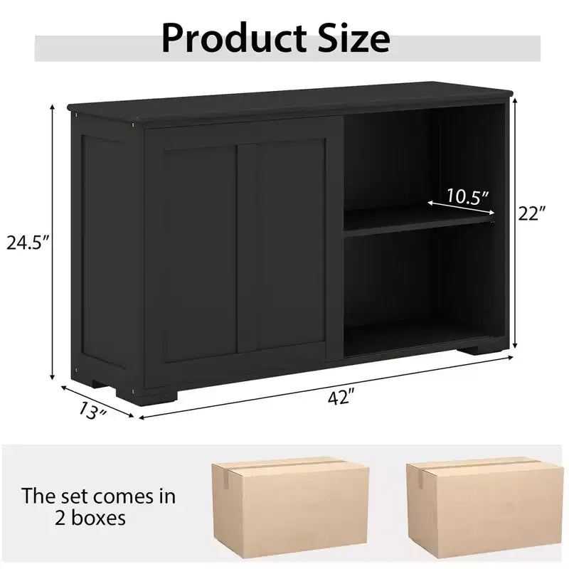Costway Stackable Buffet Sideboard Set of 2 with Sliding Doors & Adjustable Shelf Brown/Black/Grey/Antique White