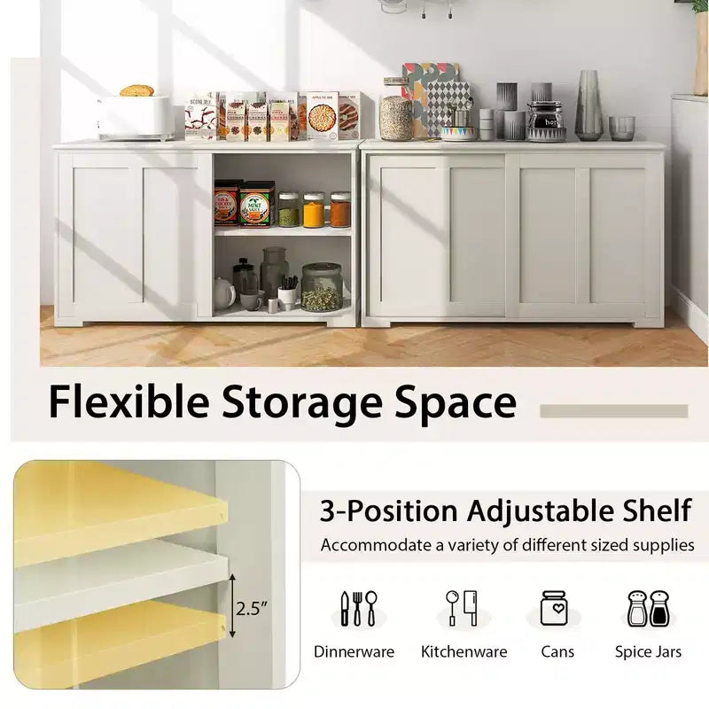 Costway Stackable Buffet Sideboard Set of 2 with Sliding Doors & Adjustable Shelf Brown/Black/Grey/Antique White