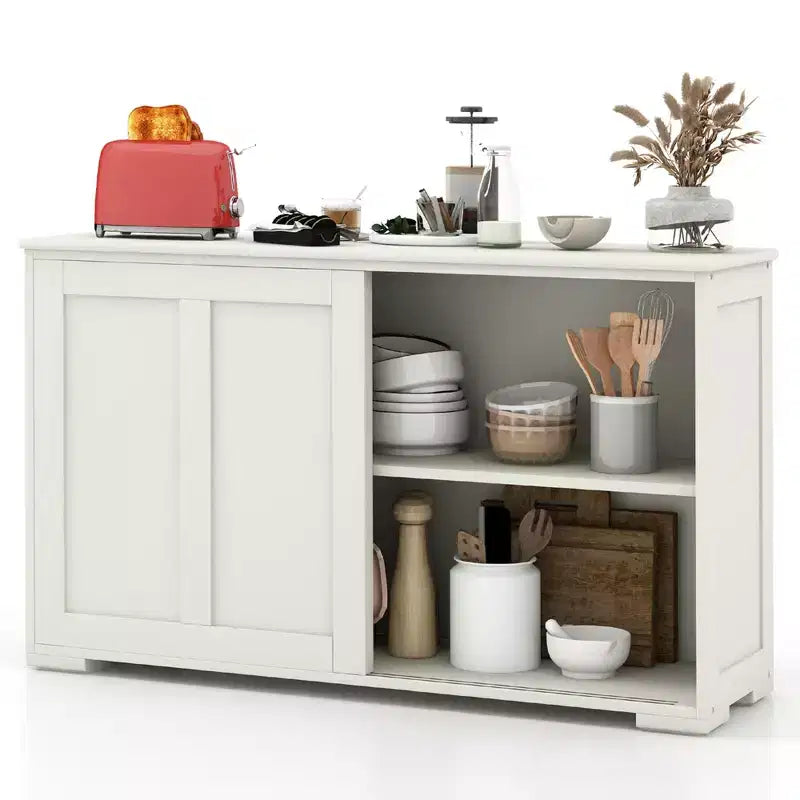 Costway Stackable Buffet Sideboard Set of 2 with Sliding Doors & Adjustable Shelf Brown/Black/Grey/Antique White