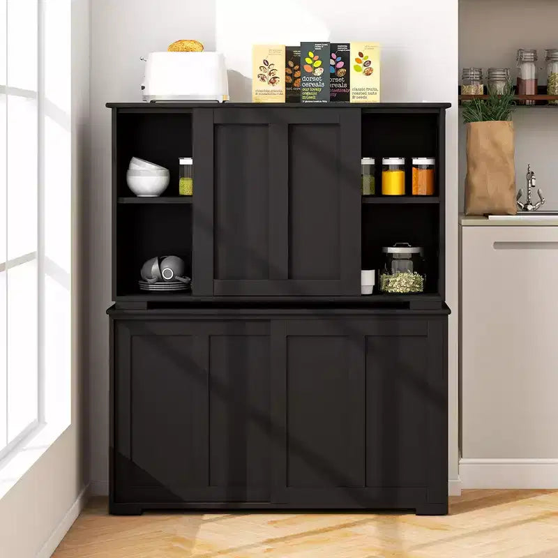 Costway Stackable Buffet Sideboard Set of 2 with Sliding Doors & Adjustable Shelf Brown/Black/Grey/Antique White