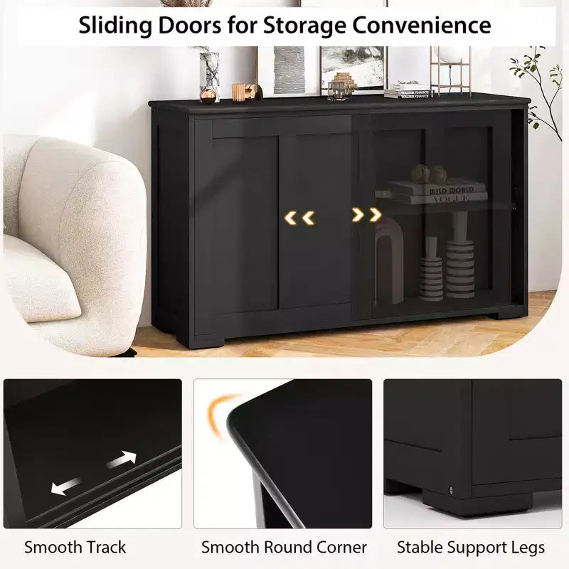 Costway Stackable Buffet Sideboard Set of 2 with Sliding Doors & Adjustable Shelf Brown/Black/Grey/Antique White
