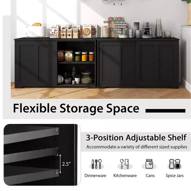 Costway Stackable Buffet Sideboard Set of 2 with Sliding Doors & Adjustable Shelf Brown/Black/Grey/Antique White