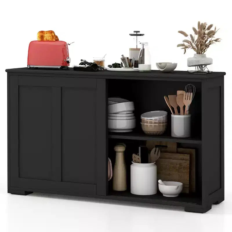 Costway Stackable Buffet Sideboard Set of 2 with Sliding Doors & Adjustable Shelf Brown/Black/Grey/Antique White