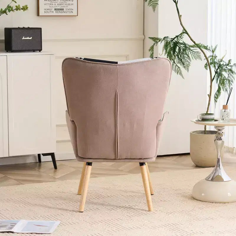 FERPIT Patchwork Upholstered Wingback Accent Chair with Rubberwood Legs