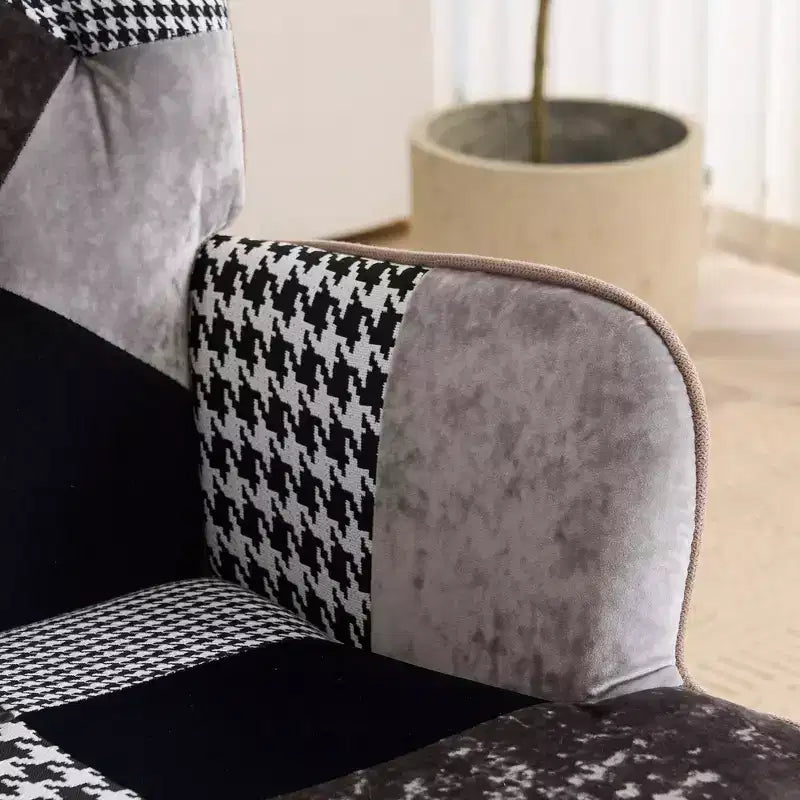 FERPIT Patchwork Upholstered Wingback Accent Chair with Rubberwood Legs
