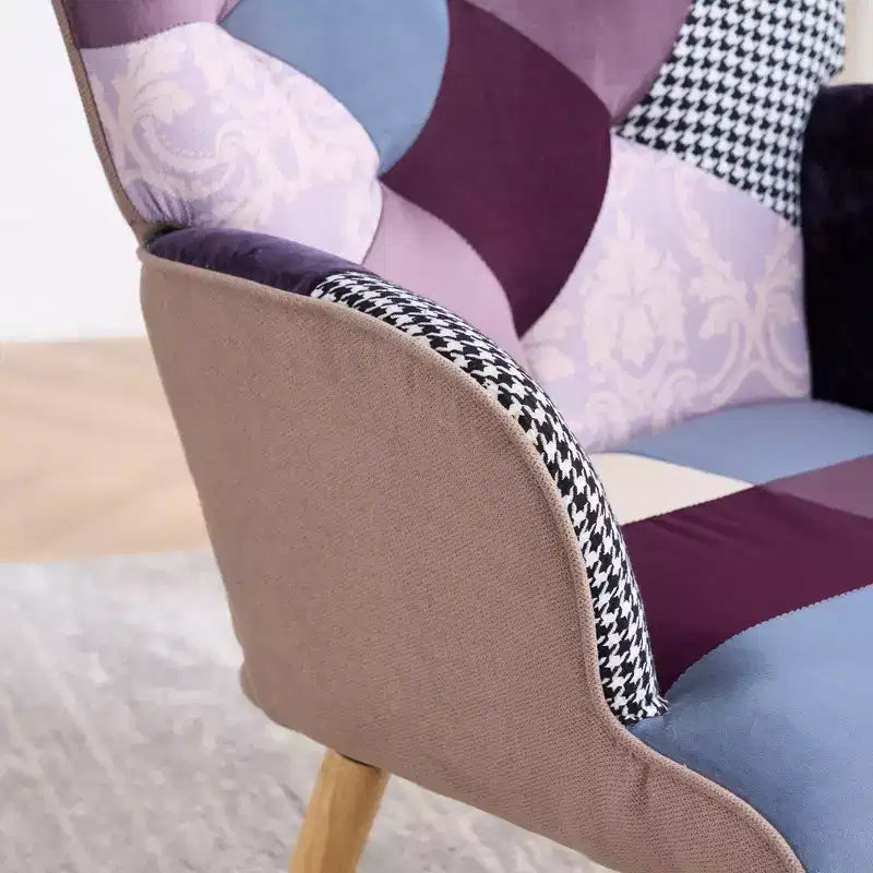 FERPIT Patchwork Upholstered Wingback Accent Chair with Rubberwood Legs