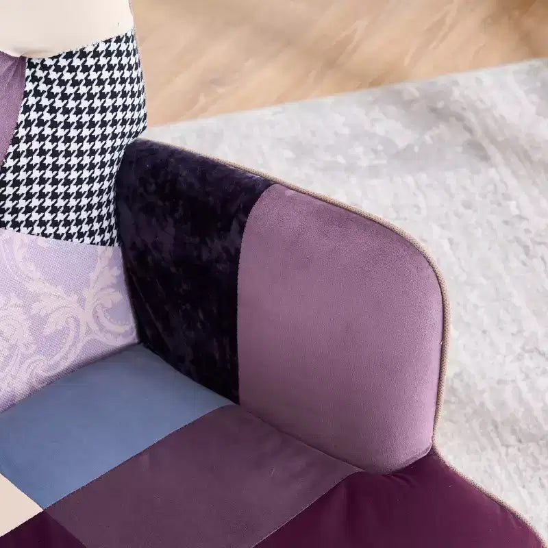 FERPIT Patchwork Upholstered Wingback Accent Chair with Rubberwood Legs