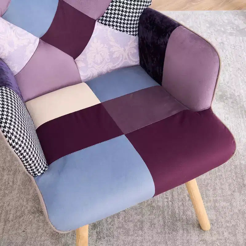 FERPIT Patchwork Upholstered Wingback Accent Chair with Rubberwood Legs