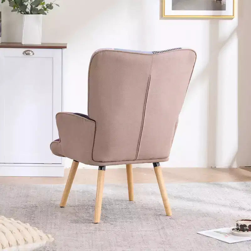FERPIT Patchwork Upholstered Wingback Accent Chair with Rubberwood Legs
