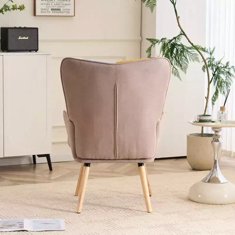 FERPIT Patchwork Upholstered Wingback Accent Chair with Rubberwood Legs